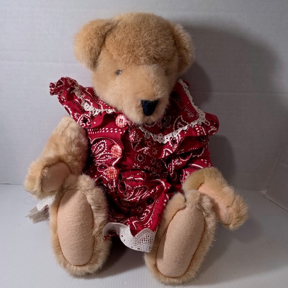 North American Bear Co Jointed Alice VanderBear Plush Red Dress 1991 Wild West